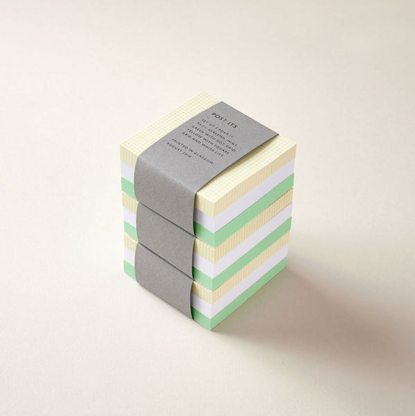 Mark+Fold sticky notes post-its, mint green yellow square grid, printed in the UK