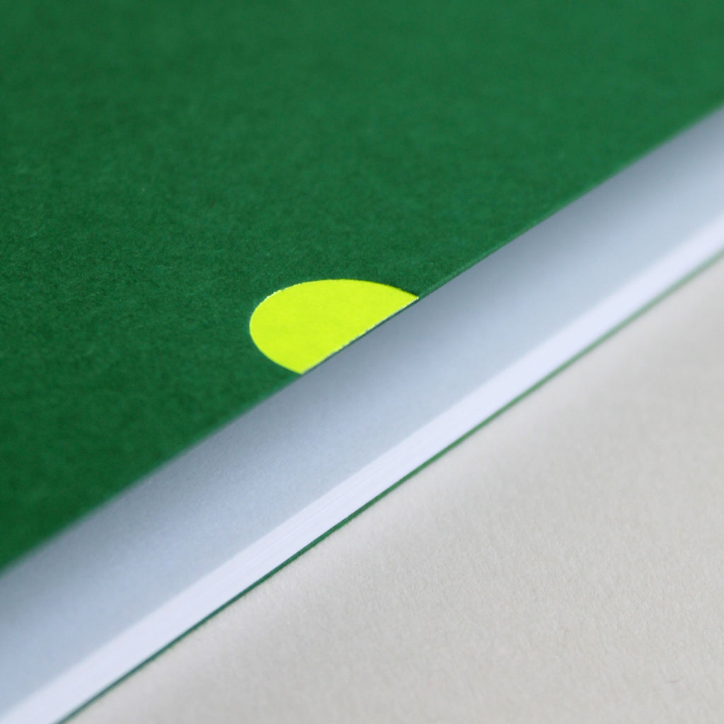 Neon thumbcut detail, Mark+Fold green exercise book hand-made in London