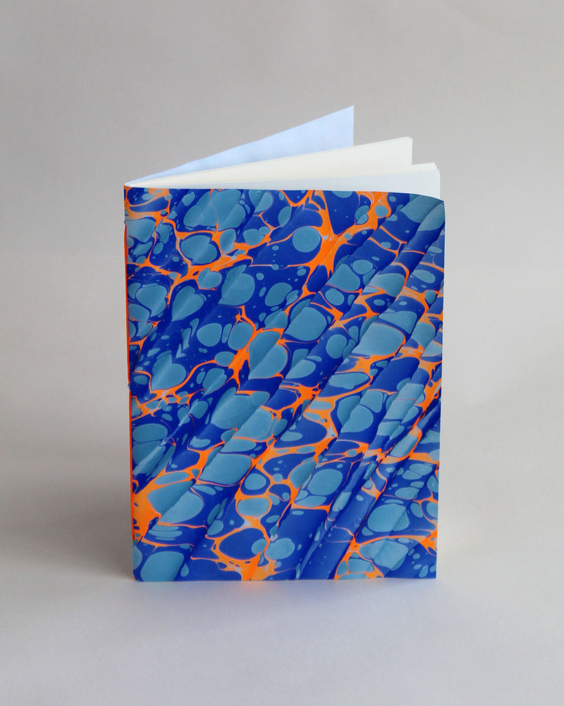 A5 notebook, featuring hand-marbled Rockpool design by Marmor Paperie for Mark+Fold, using the Spanish Wave technique of traditional paper marbling. 48 pages 120gsm fountain pen friendly paper.
