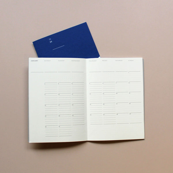 2025 minimal monthly planner, 120gsm fountain pen friendly paper, thread sewn, made in the UK