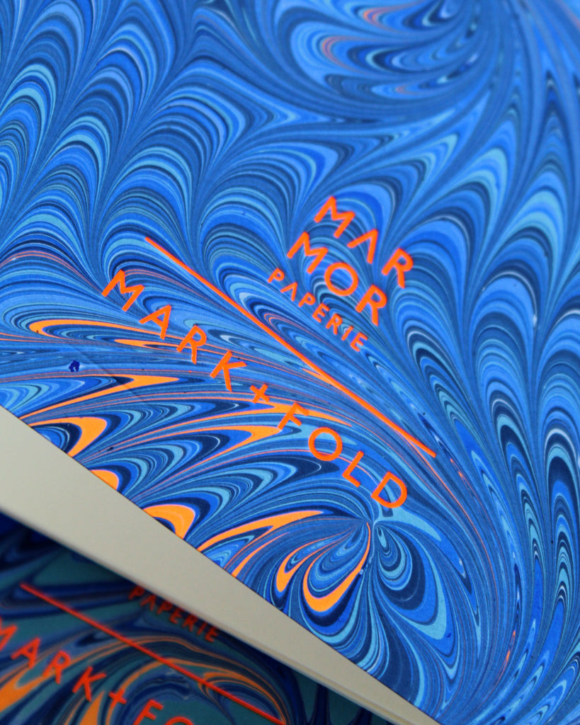Detail of neon orange foil, Marmor Paperie for Mark+Fold.