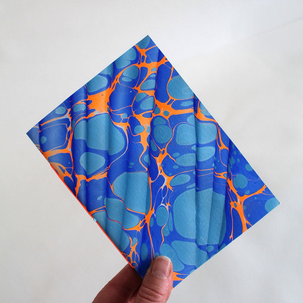 A6 notebook, featuring hand-marbled Rockpool design by Marmor Paperie for Mark+Fold, using the Spanish Wave technique of traditional paper marbling. 48 pages 120gsm fountain pen friendly paper.
