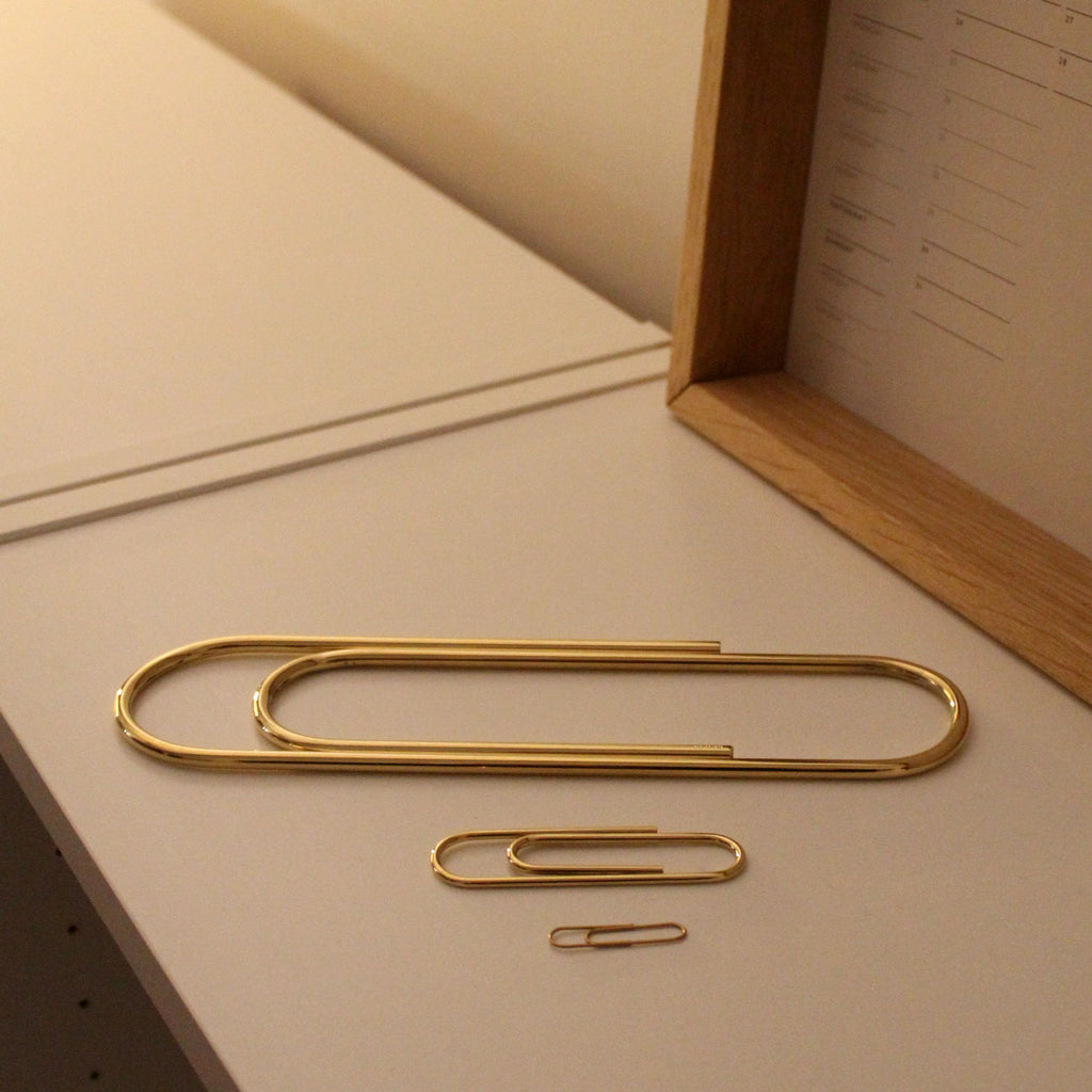 Carl Auböck Paperclip in Solid Brass, for Mark+Fold, luxury desk object, made in Vienna. Three sized: giant 22.5cm, small 7cm, regular paperclip 3cm