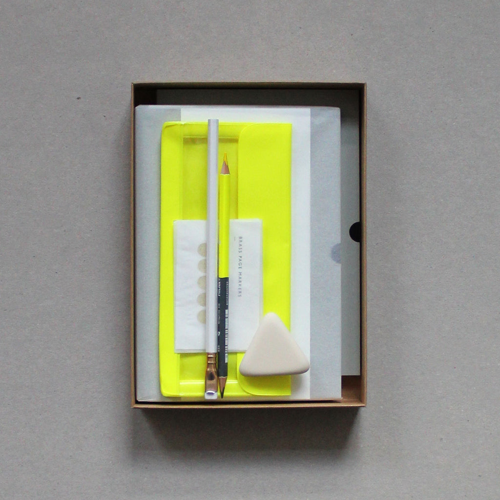 Neon Gift Box, Stationery Gift Box from Mark+Fold, luxury stationery, layflat notebook, fluoro, fluorescent, blackwing pearl