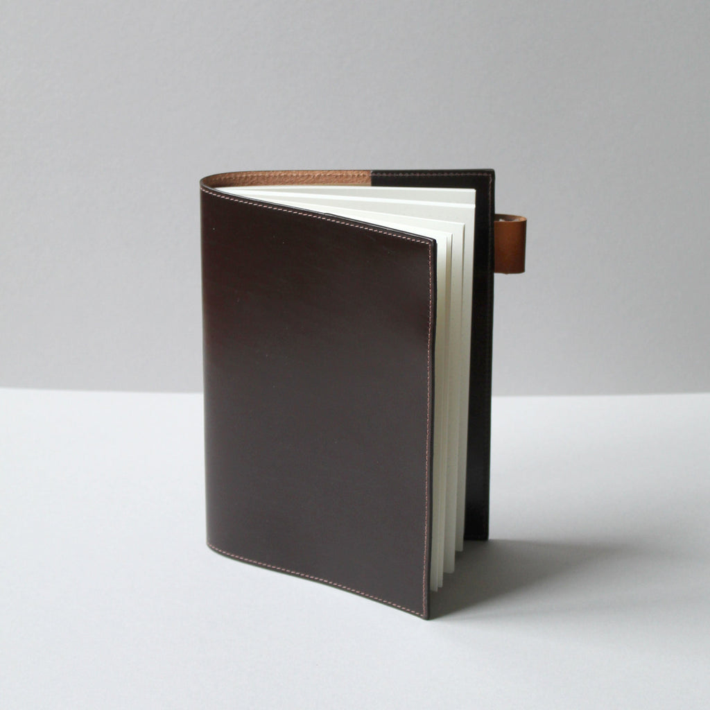 Havana brown bridle leather notebook and diary cover, removable and re-usable
