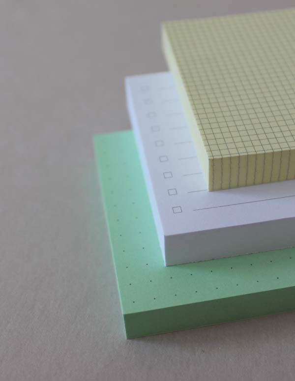 Mark+Fold sticky notes post-its, mint green yellow square grid, printed in the UK