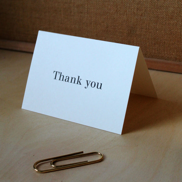 Mark+Fold Thank You Card, Walbaum typography, printed in Scotland